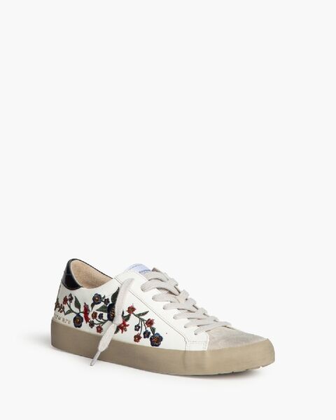 White Embroidered Sneakers with Floral Design