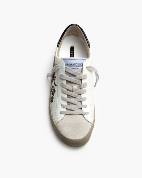 White Embroidered Sneakers with Floral Design