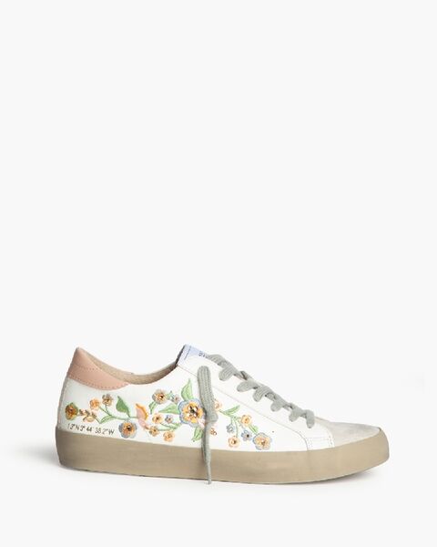 White Floral Embroidered Sneakers with Lace-Up Closure