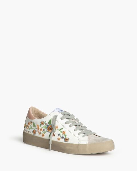 White Floral Embroidered Sneakers with Lace-Up Closure