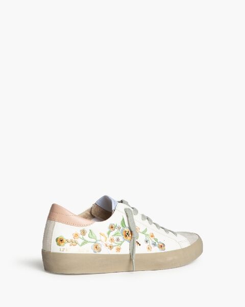 White Floral Embroidered Sneakers with Lace-Up Closure