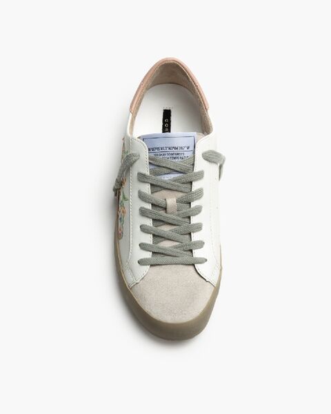 White Floral Embroidered Sneakers with Lace-Up Closure