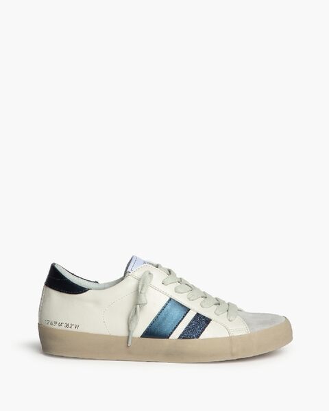 White Leather Sneakers with Blue Stripes