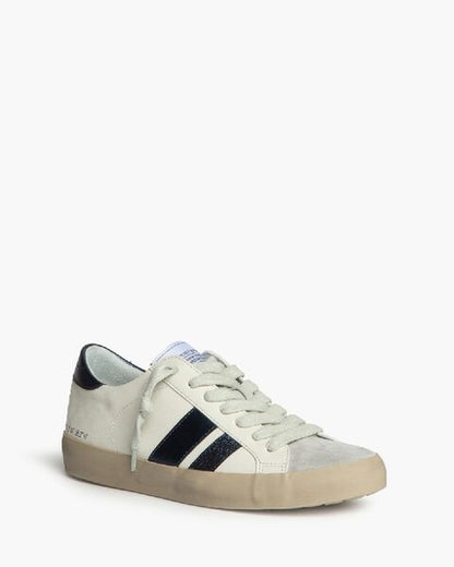 White Leather Sneakers with Blue Stripes