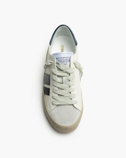 White Leather Sneakers with Blue Stripes