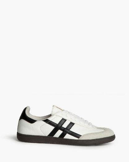 White Leather Sneakers with Black Stripes