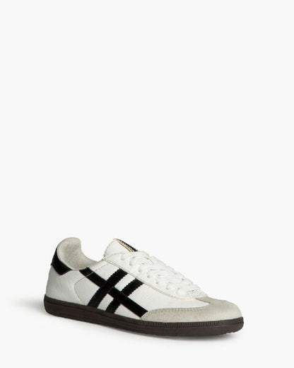 White Leather Sneakers with Black Stripes