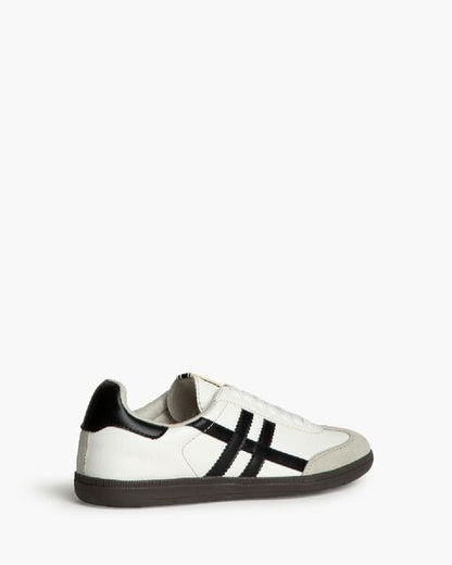 White Leather Sneakers with Black Stripes