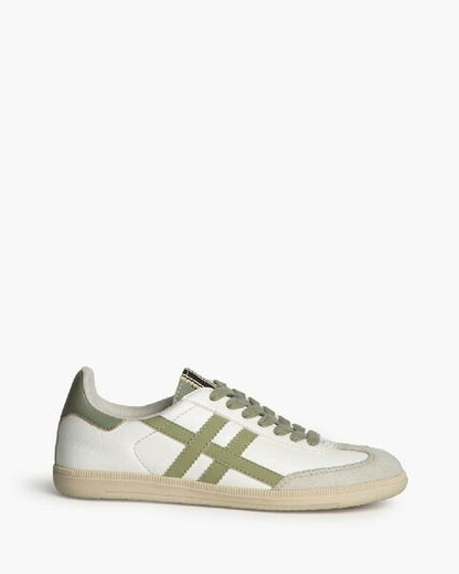 White Canvas Sneakers with Olive Stripes