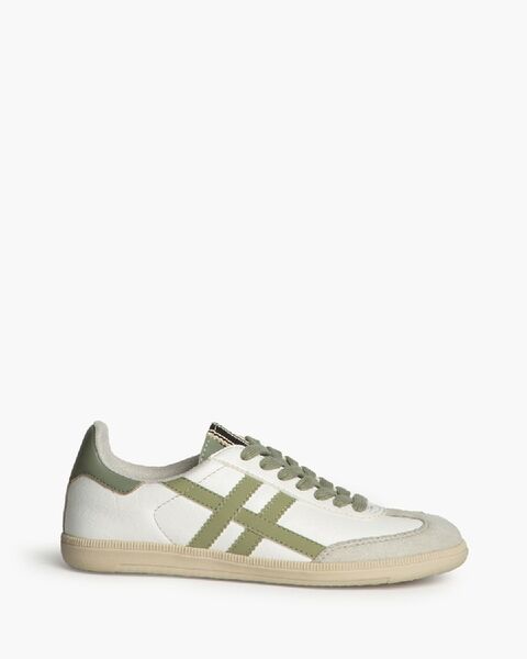 White Canvas Sneakers with Olive Stripes