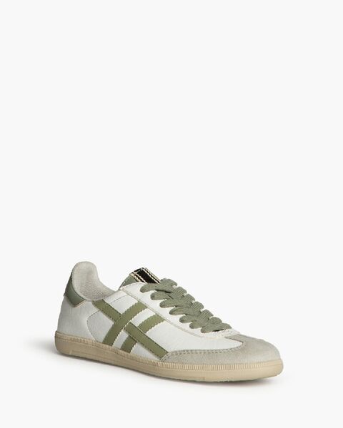 White Canvas Sneakers with Olive Stripes