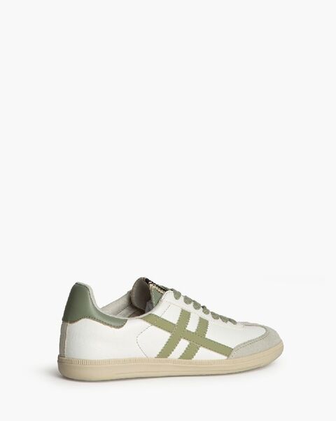 White Canvas Sneakers with Olive Stripes