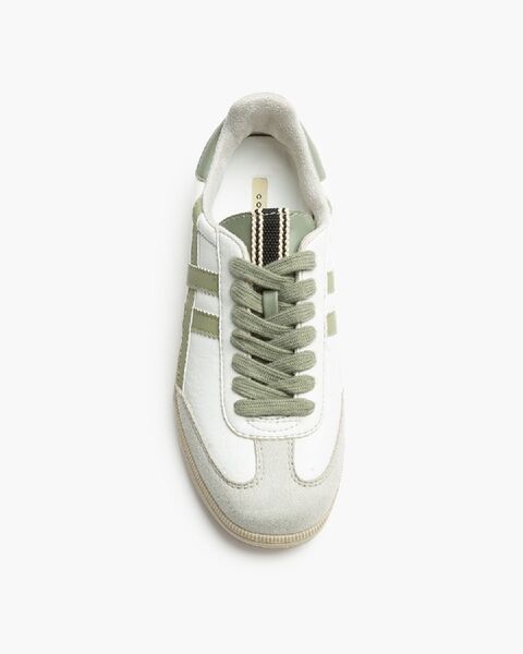 White Canvas Sneakers with Olive Stripes