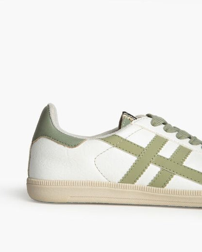 White Canvas Sneakers with Olive Stripes