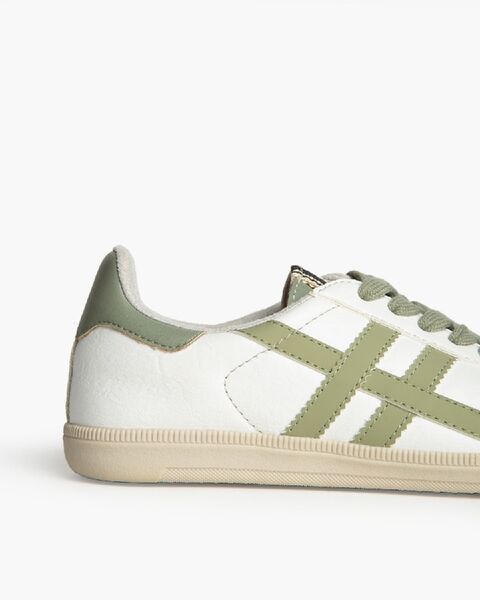 White Canvas Sneakers with Olive Stripes