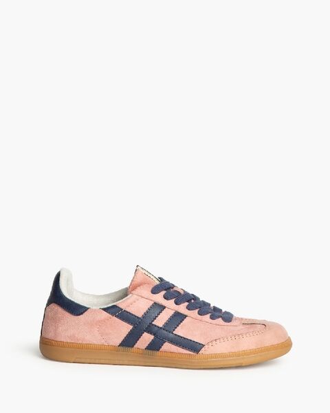 Blush Suede Low-Top Sneakers with Navy Accents