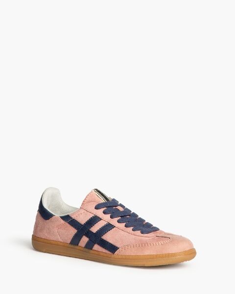 Blush Suede Low-Top Sneakers with Navy Accents