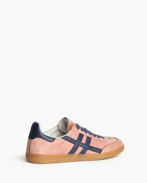 Blush Suede Low-Top Sneakers with Navy Accents