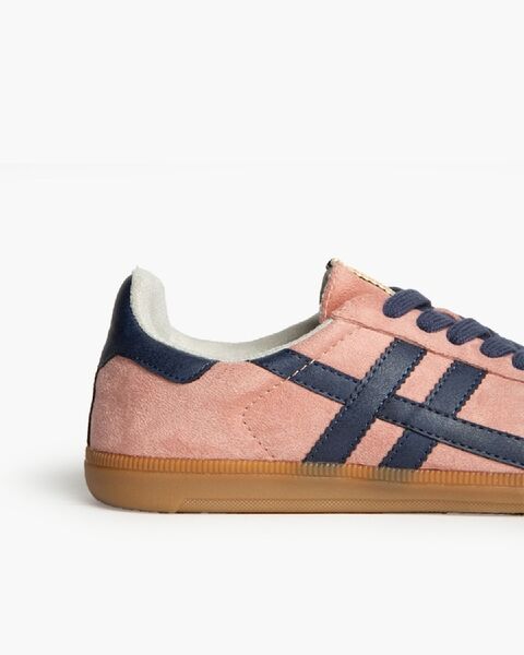 Blush Suede Low-Top Sneakers with Navy Accents
