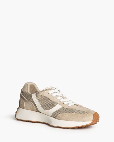 Taupe Mesh Low-Top Sneakers with White Accents