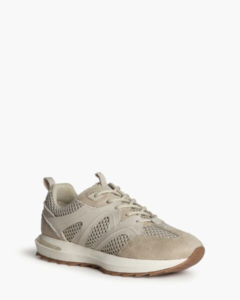 Taupe Mesh Suede Sneakers with Lace-Up Closure