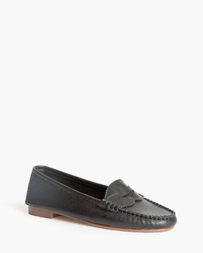 Black Textured Loafers with Classic Penny Strap