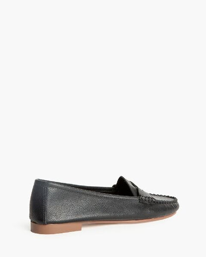 Black Textured Loafers with Classic Penny Strap