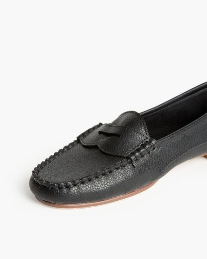 Black Textured Loafers with Classic Penny Strap