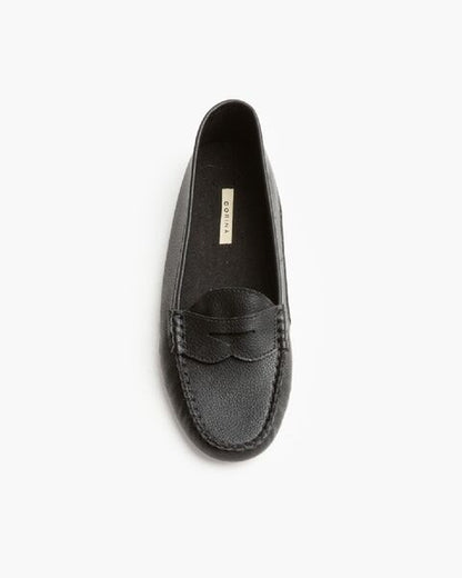 Black Textured Loafers with Classic Penny Strap