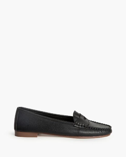 Black Textured Loafers with Classic Penny Strap