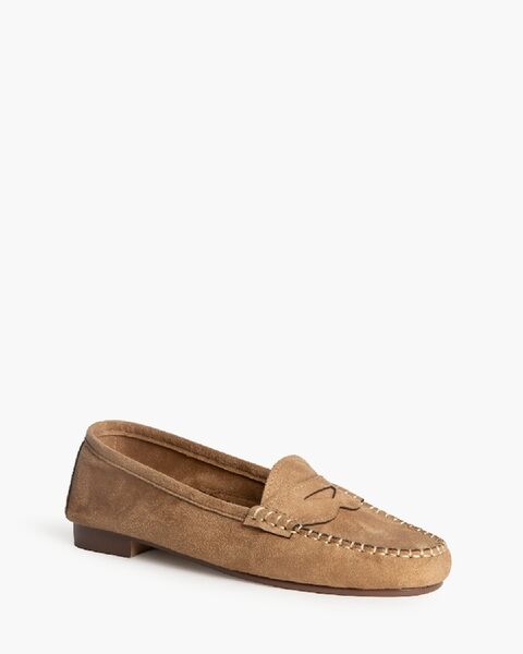 Tan Suede Loafers with Moccasin Stitching