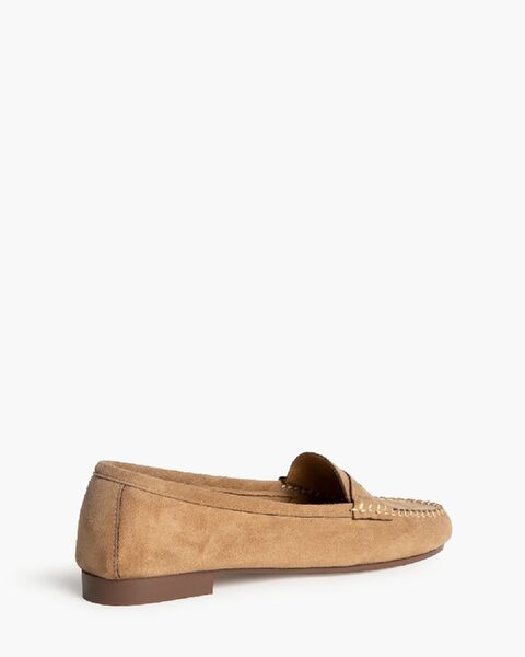 Tan Suede Loafers with Moccasin Stitching