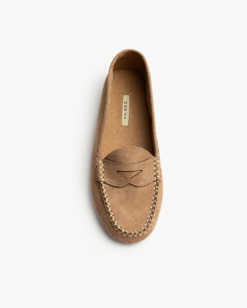 Tan Suede Loafers with Moccasin Stitching