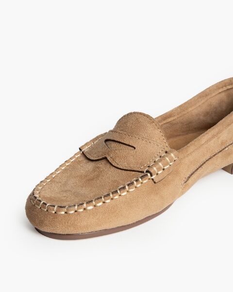Tan Suede Loafers with Moccasin Stitching