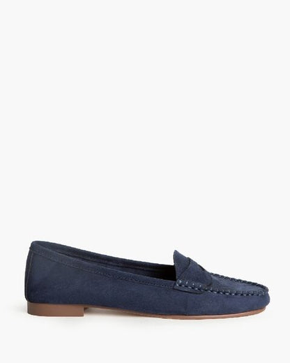 Navy Suede Loafers with Classic Stitch
