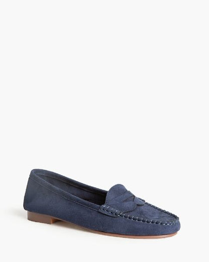 Navy Suede Loafers with Classic Stitch