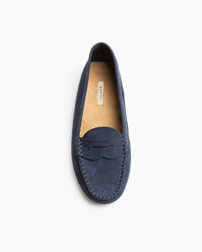 Navy Suede Loafers with Classic Stitch