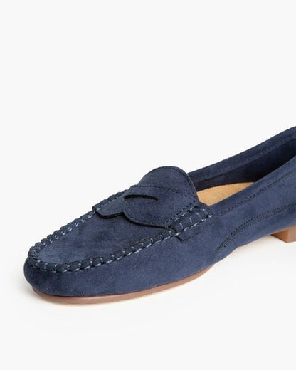 Navy Suede Loafers with Classic Stitch