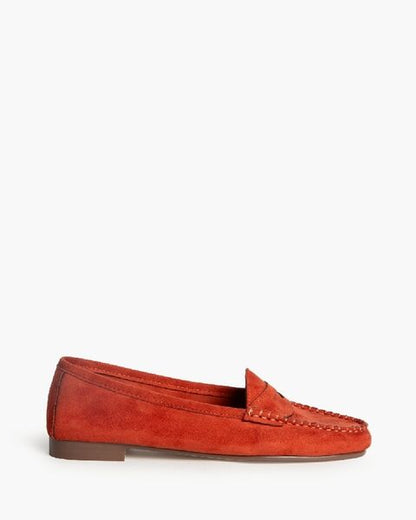 Rust Suede Loafers with Moccasin Stitching