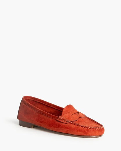 Rust Suede Loafers with Moccasin Stitching