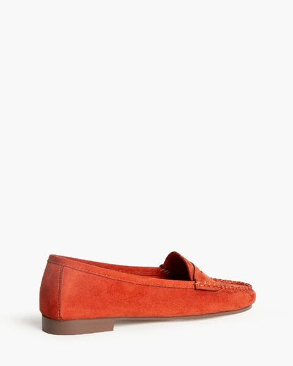Rust Suede Loafers with Moccasin Stitching