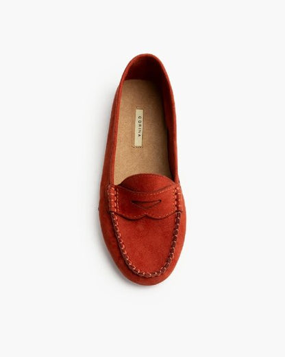Rust Suede Loafers with Moccasin Stitching