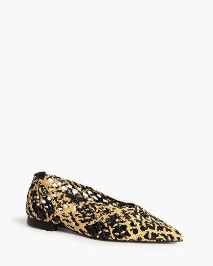 Black and Beige Woven Flat Shoes