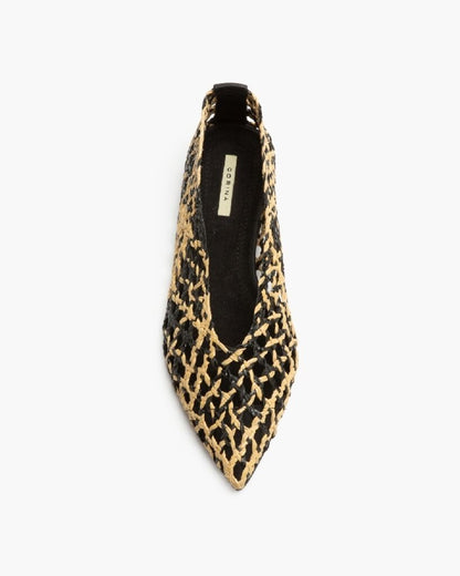 Black and Beige Woven Flat Shoes