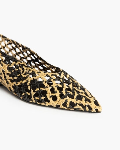 Black and Beige Woven Flat Shoes