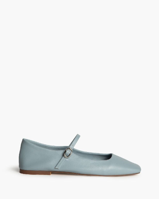 Blue Leather Mary Jane Ballerina Flats