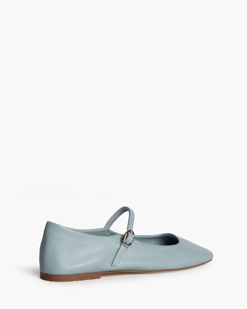 Blue Leather Mary Jane Ballerina Flats