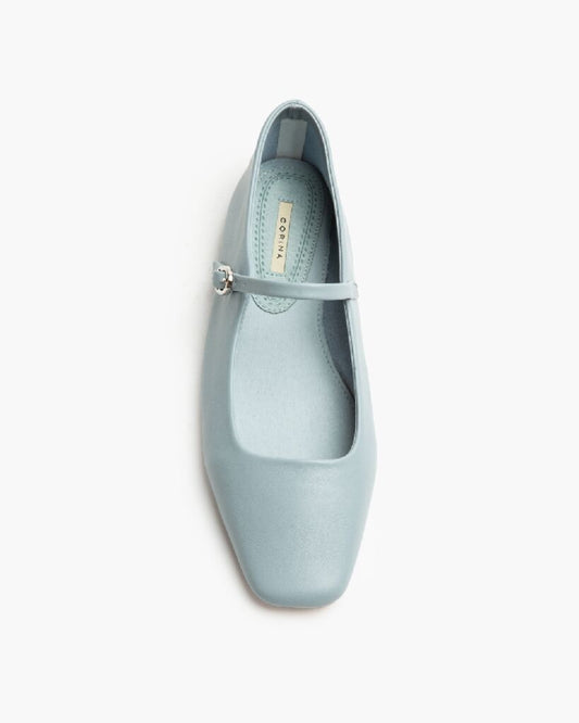 Blue Leather Mary Jane Ballerina Flats