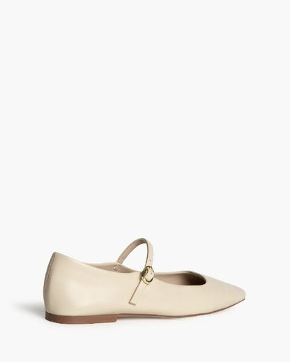 Beige Leather Flat Mary Jane Shoe with Strap