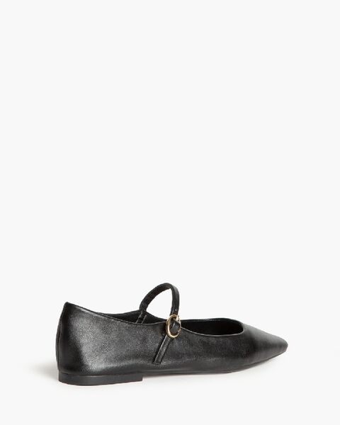 Black Faux Leather Mary Jane Flats with Buckle Strap